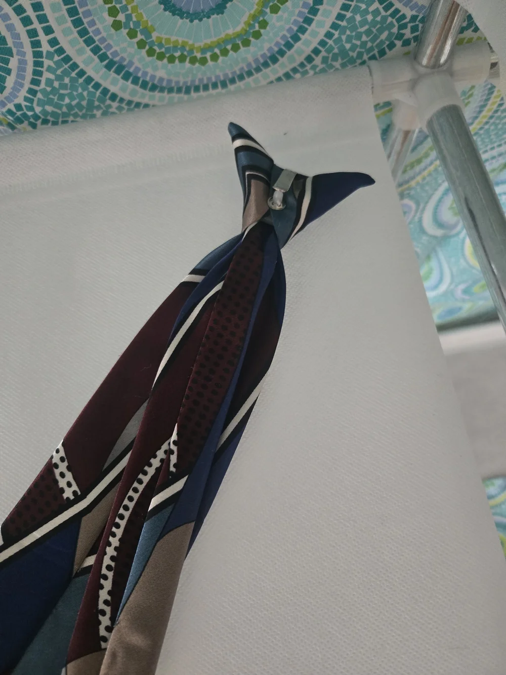4/$15 Silk Geometric Skinny Scarf — Teal, Navy & Burgundy Clip On Vintage
